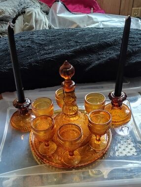 Amber Glass Liqueur Set with Decanter and Cordials